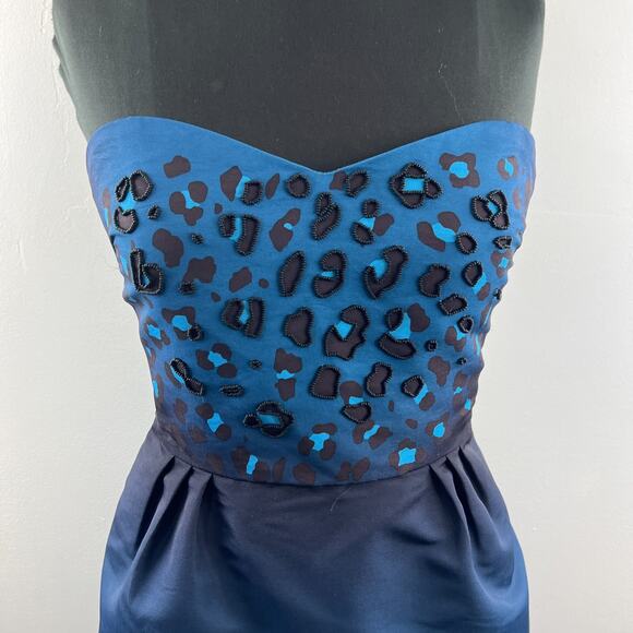 URBAN OUTFITTERS Silence + Noise Navy Blue Bead Trim Ombre Leopard Dress M NEW - Picture 2 of 10
